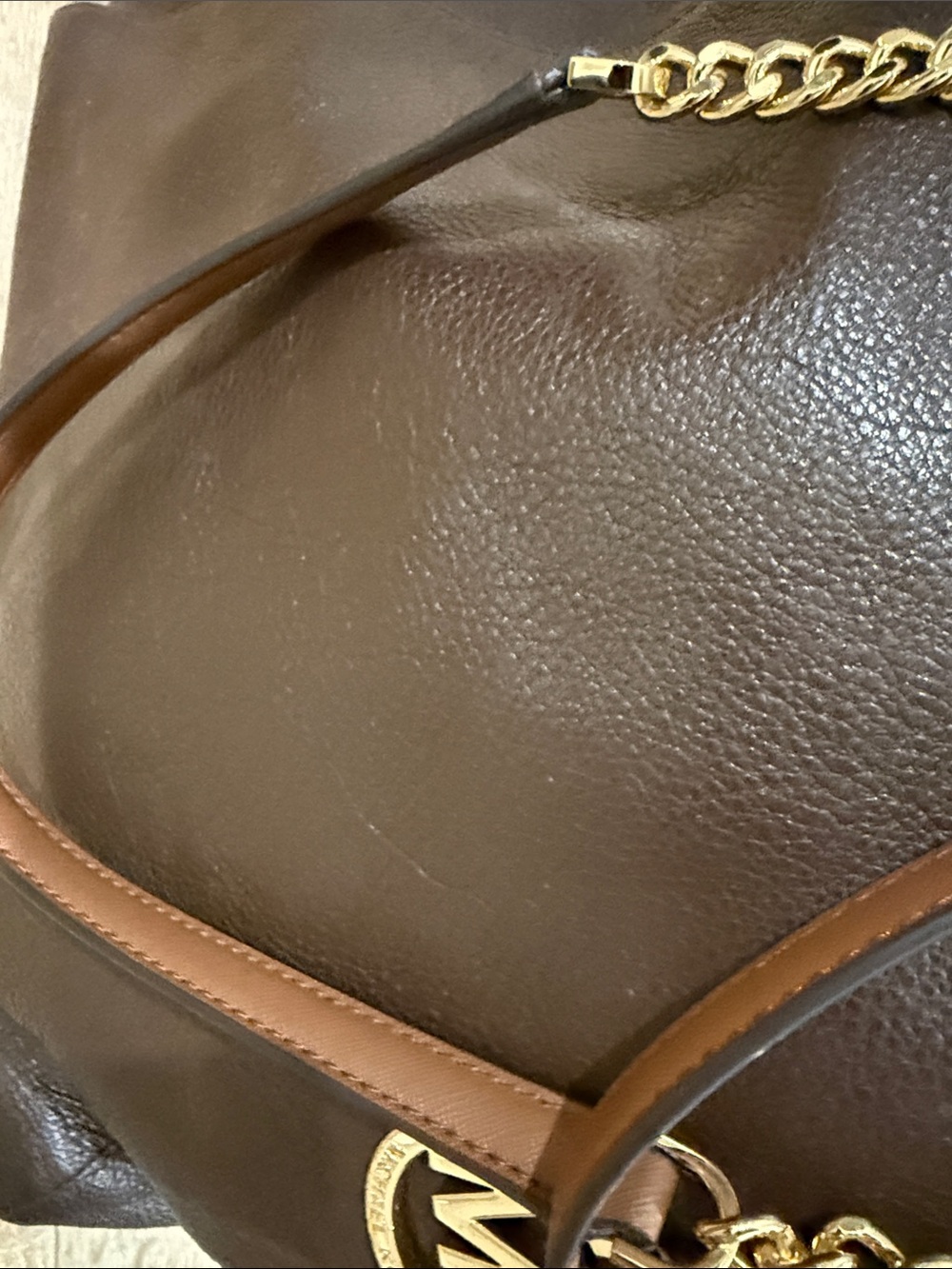 Michael Kors Dark Brown Leather Tote with Gold Hardware - Picture 3 of 13